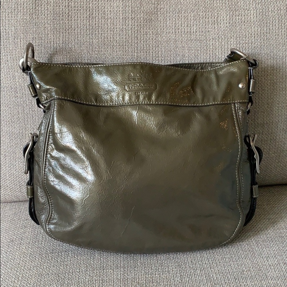 Coach Zoe Hobo Pewter patent leather shoulder bag
